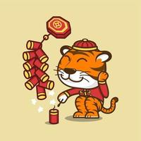 fofa desenho animado tigre dentro chinês Novo ano vetor