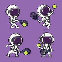 fofa desenho animado astronauta jogando tênis vetor
