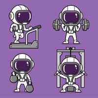 fofa desenho animado astronauta ginástica esporte vetor