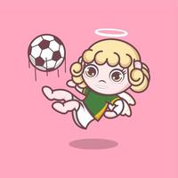 fofa desenho animado anjo jogando futebol vetor