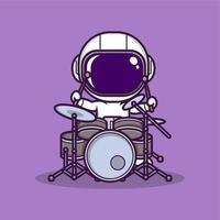 fofa desenho animado astronauta jogando bateria vetor