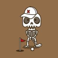 fofa desenho animado crânio jogando golfe vetor