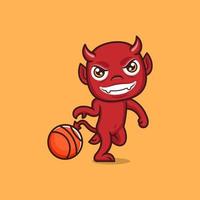 fofa desenho animado diabo jogando basquetebol vetor