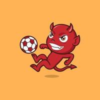 fofa desenho animado diabo jogando futebol vetor