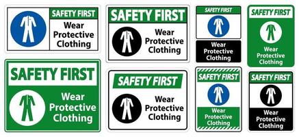 segurança primeiro, usar roupa de proteção conjunto de sinalização vetor