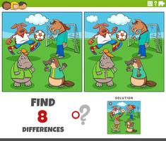 diferenças tarefa com desenho animado animais jogando futebol vetor