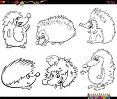 engraçado desenho animado ouriços animal personagens conjunto coloração página vetor