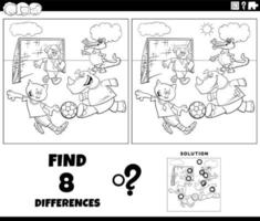 diferenças jogos com animais jogando futebol coloração página vetor
