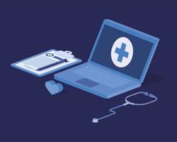 serviço de telemedicina laptop com estetoscópio vetor