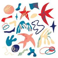 vetor conjunto do decorativo abstrato elementos, estrelas e pássaros dentro a Matisse estilo, brilhante cores. abstrato geométrico elementos para Projeto.