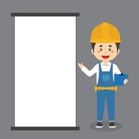 personagem de trabalhadores da construção com quadro em branco
