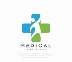 médico logotipo com uma coração e Cruz vetor