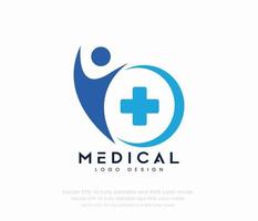 médico logotipo com uma azul Cruz e uma mais símbolo vetor