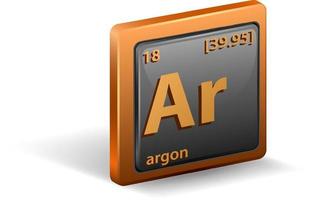 elemento químico argônio. símbolo químico com número atômico e massa atômica. vetor