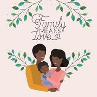 cartão de dia da família com pais e filho negros vetor