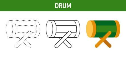 tambor rastreamento e coloração planilha para crianças vetor