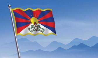 tibete bandeira com fundo do montanhas e céu vetor