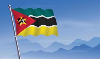 Moçambique bandeira com fundo do montanhas e céu vetor