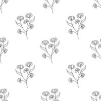 padrão floral sem emendas de vetor, silhuetas negras. fundo vintage botânico floral abstrato. delinear plantas de prado preto e branco. vetor