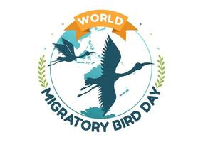 mundo migratório pássaro dia em pode 8 ilustração com pássaros migrações grupos dentro plano desenho animado mão desenhado para aterrissagem página modelos vetor