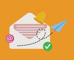 mandar o email ícone com Sino com Sino e papel avião vetor