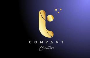ouro dourado t alfabeto carta logotipo ícone Projeto. amarelo azul cor com pontos. criativo modelo para companhia e o negócio vetor