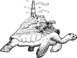 tipografia com tartaruga ilustração. tartaruga dentro tatuagem estilo. viagem para a mar conceito. mar e farol vetor