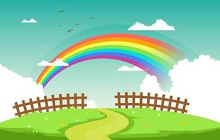 ilustração do cenário da paisagem da natureza do arco-íris da estrada sinuosa vetor