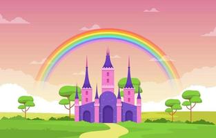 castelo palácio arco-íris em contos de fadas ilustração paisagem vetor