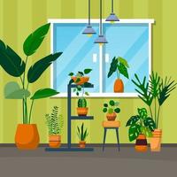 planta de casa tropical verde planta decorativa ilustração casa janela vetor