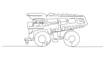 contínuo linha arte ou 1 linha desenhando do despejo caminhão para vetor ilustração, o negócio transporte. pesado equipamento veículo construção conceito. gráfico Projeto moderno contínuo linha desenhando