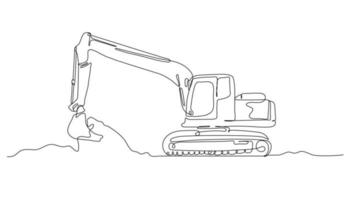 contínuo linha arte ou 1 linha desenhando do escavadora para escavação solo vetor ilustração, o negócio transporte. pesado equipamento veículo construção conceito. moderno contínuo linha desenhando Projeto