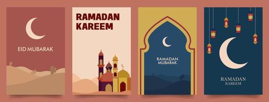 Ramadã eid Mubarak vertical minimalista modelo para cartão, poster e bandeira Projeto. plano Projeto. conjunto vetor ilustrações eps10