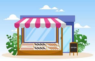 barraca de loja de vegetais de frutas frescas com mercearia em ilustração de mercado