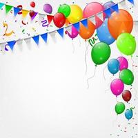 feliz aniversário festa com balões e fitas fundo, vetor ilustração