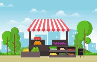 Frutas saudáveis barraca de loja de vegetais carrinho de mercearia em ilustração da cidade vetor