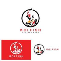 design de logotipo de peixe koi, vetor de peixe ornamental chinês de sorte e triunfo, ícone de peixe dourado da marca da empresa