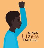 jovem negro negro com o punho levantado porque vidas negras são importantes vetor