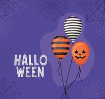 balões de halloween com desenho vetorial de teias de aranha vetor