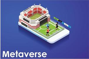 futebol isométrico moderno na ilustração do metaverso do mundo virtual, fonte editável 10 eps, adequado para diagramas, infográficos e outros ativos relacionados a gráficos vetor