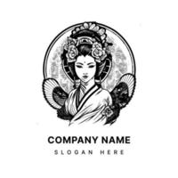 japonês gueixa logotipo é uma tradicional símbolo do beleza, elegância, e graça. isto é frequentemente usava dentro produtos relacionado para beleza e luxo vetor