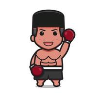 personagem de boxeador fofo com ilustração de ícone de vetor de pose de vencedor