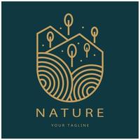 natureza vetor logotipo. com árvores, rios, mares, montanhas, o negócio emblemas, viagem Distintivos, ,ecológico saúde