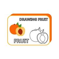 coloração Folha esboço para crianças com fruta pêssego vetor