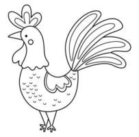 vetor Preto e branco galo ícone. fofa desenho animado galo ilustração para crianças. linha Fazenda pássaro isolado em branco fundo. animal cenário ou coloração página para crianças