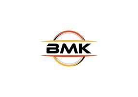 bmk carta realeza elipse forma logotipo. bmk escova arte logotipo. bmk logotipo para uma empresa, negócios, e comercial usar. vetor