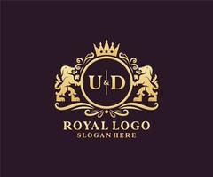 modelo de logotipo de luxo real de leão de letra ud inicial em arte vetorial para restaurante, realeza, boutique, café, hotel, heráldica, joias, moda e outras ilustrações vetoriais. vetor