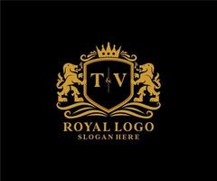 modelo de logotipo de luxo real de carta inicial de tv leão em arte vetorial para restaurante, realeza, boutique, café, hotel, heráldica, joias, moda e outras ilustrações vetoriais. vetor