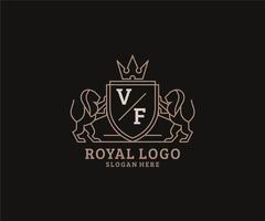 inicial vf carta leão modelo de logotipo de luxo real em arte vetorial para restaurante, realeza, boutique, café, hotel, heráldica, joias, moda e outras ilustrações vetoriais. vetor