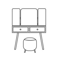 simples monocromático quarto console espelho ícone dentro uma linha estilo. vetor interior e cadeira assento item isolado em uma branco fundo